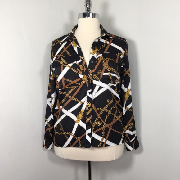 Michael Kors Tops - Michael Kors XL chain print button down tab sleeve